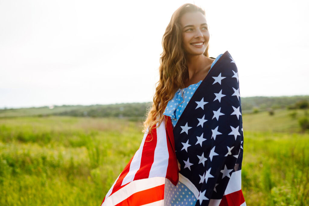 Young Woman with American Flag